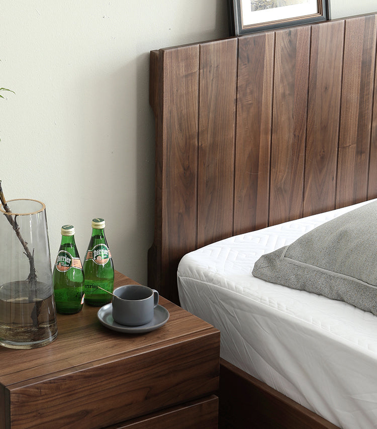 سرير هيدروليكي مصنوع من خشب الجوز الأسود وأثاث سرير من خشب الجوز