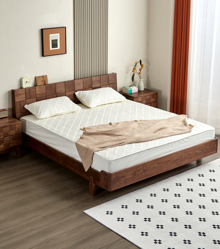 Estrutura de cama em madeira de nogueira preta sólida, estrutura de cama em madeira de nogueira queen