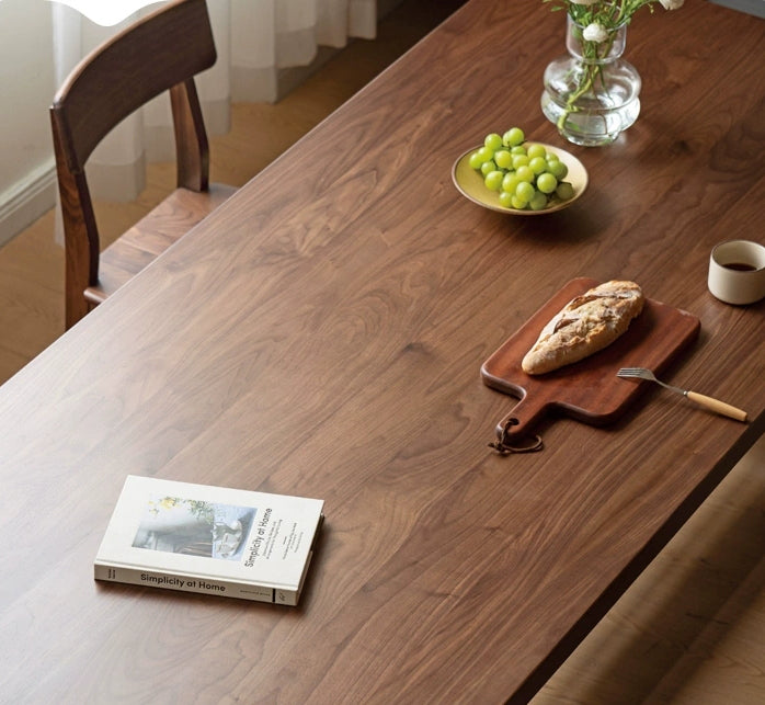 mesa de madeira de nogueira escura, mesa de jantar em madeira de nogueira maciça