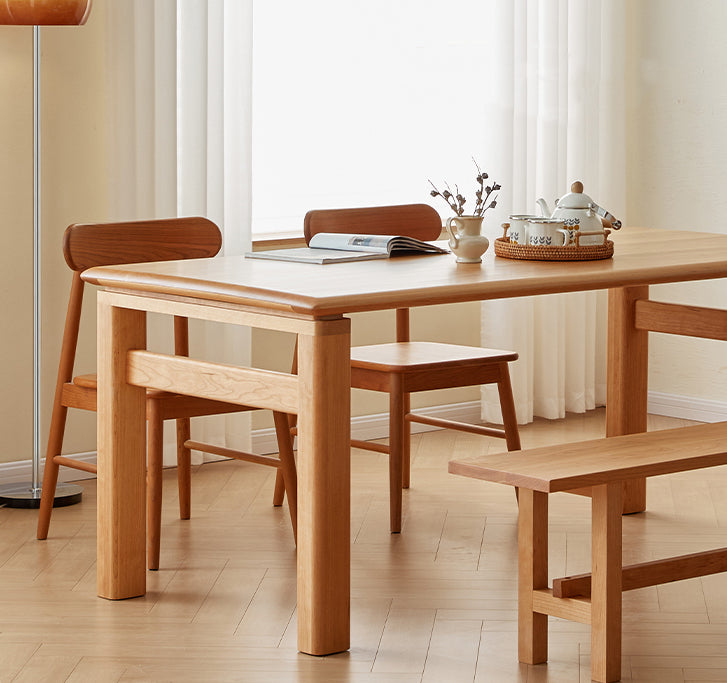 mesa de comedor de madera de cerezo, mesa de comedor de madera maciza de cerezo