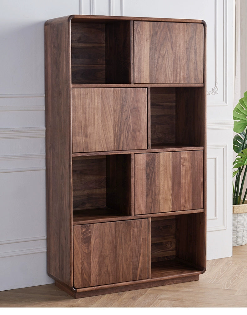 contemporary walnut bookcase, modern walnut bookcase, tall walnut bookcase
