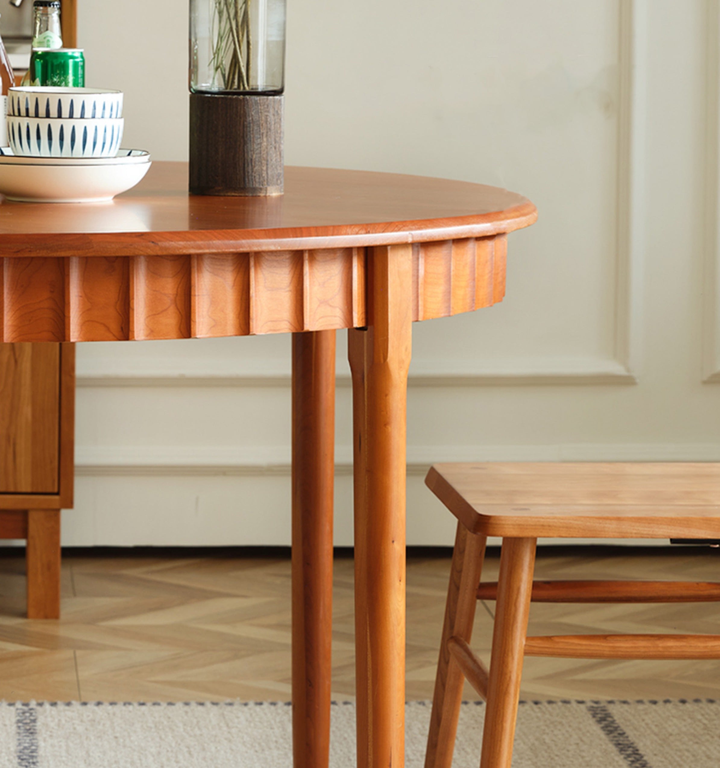 French round cherry wood dining table