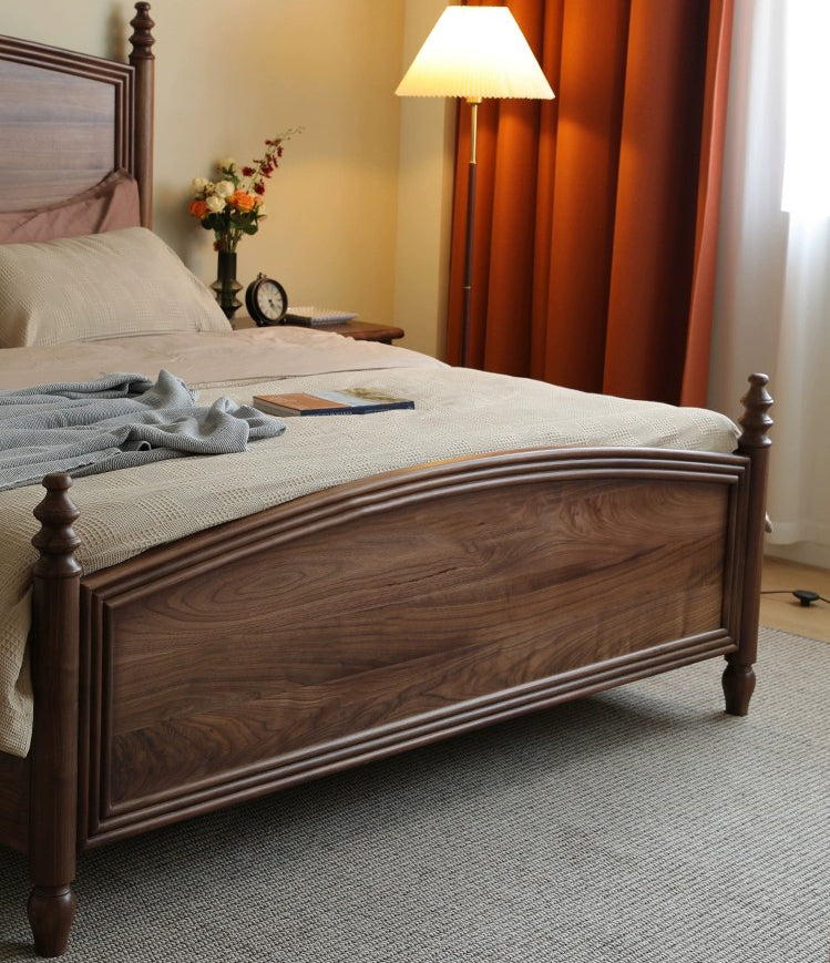 cama antigua de madera maciza de nogal, cama con plataforma king de nogal