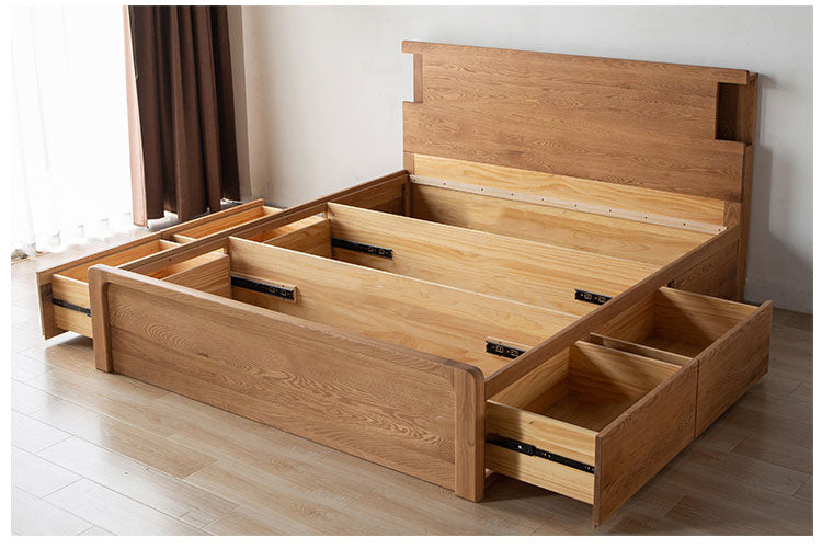 سرير هيدروليكي مع حجرات تخزين مصنوعة من خشب البلوط