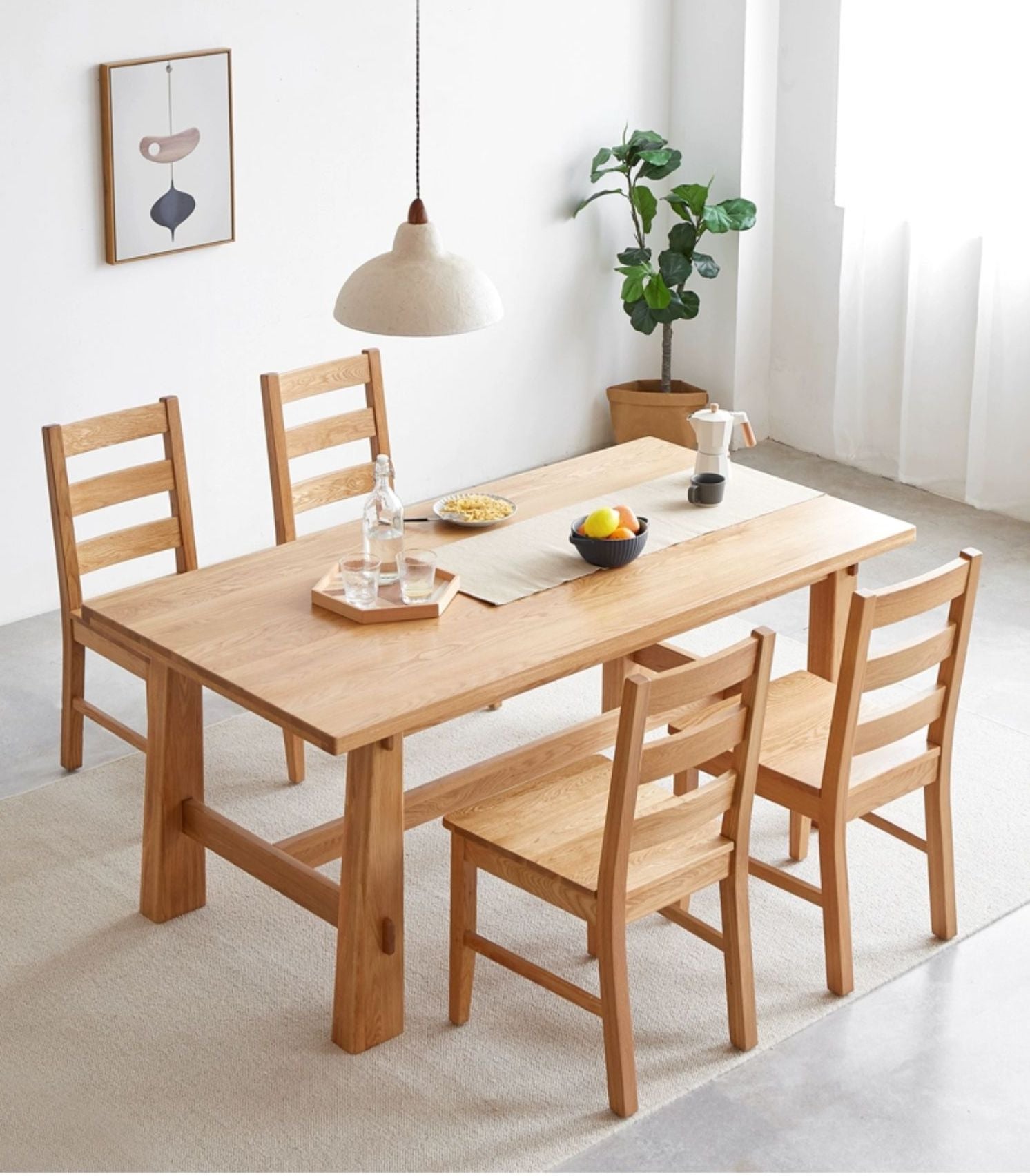 طاولة طعام من خشب البلوط الصلب في منتصف القرن، وطاولة من خشب البلوط الصلب