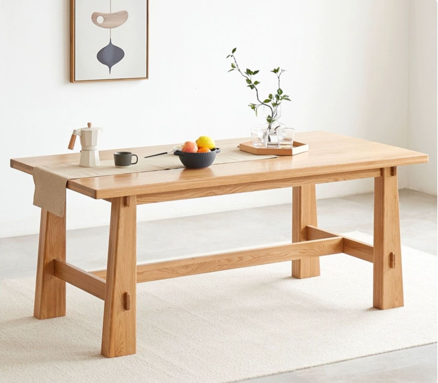 Mesa de jantar em madeira maciça de carvalho de meados do século, mesa em madeira maciça de carvalho