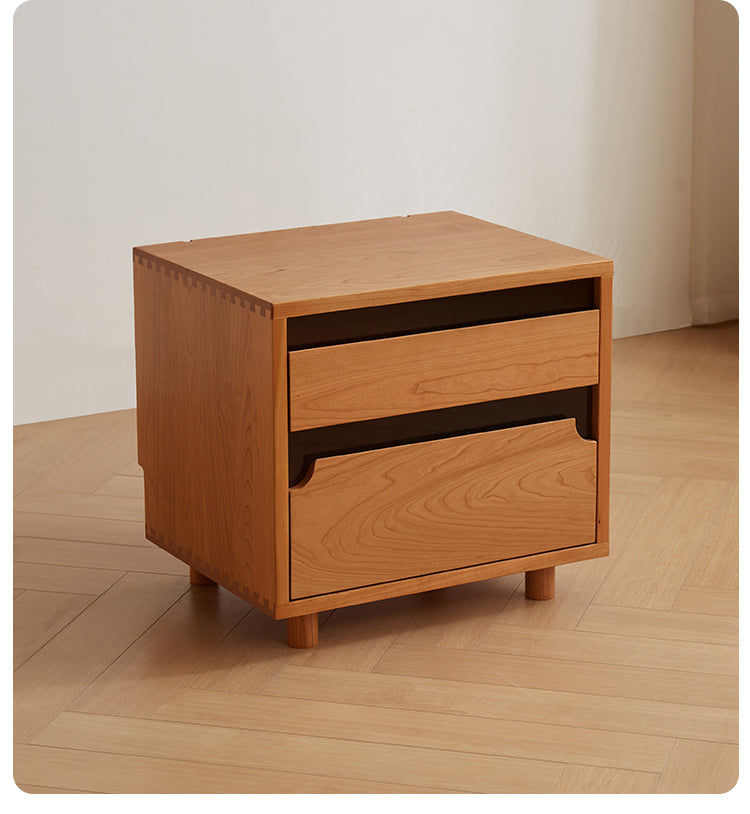 Stylish Glass Drawers Cherry Wood Nightstand 