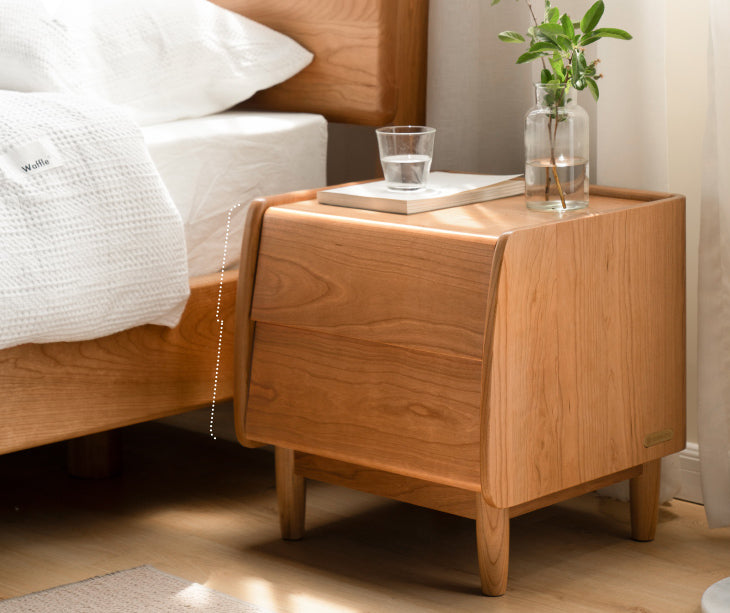 Soft Curves Cherry Wood Nightstand 