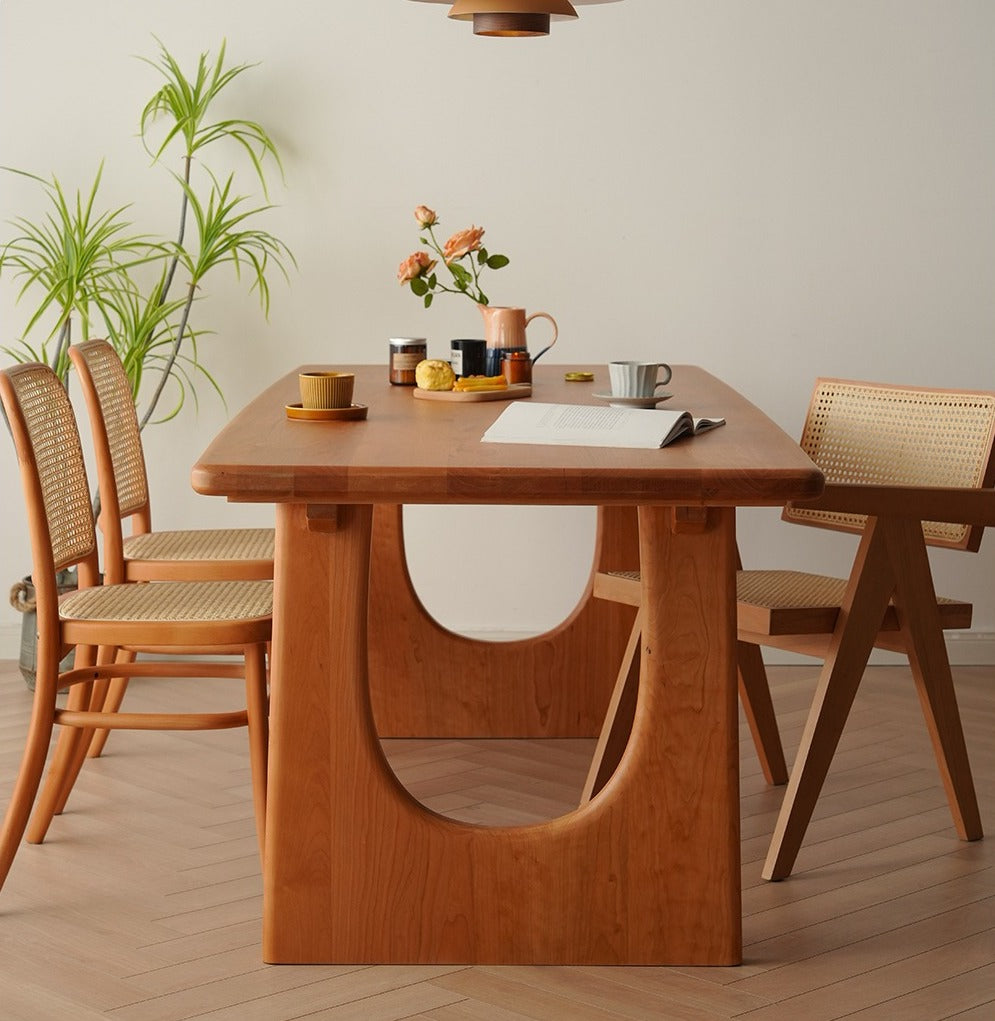 solid cherry wood dining table, dark cherry wood dining table