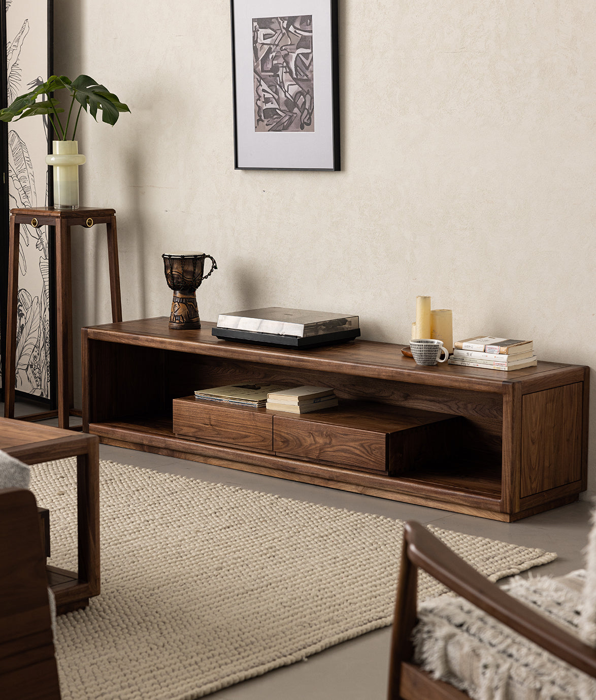 mueble para tv contemporáneo de madera maciza de nogal