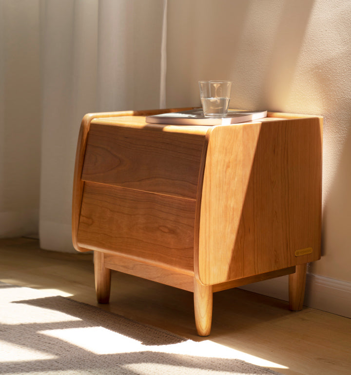 Soft Curves Cherry Wood Nightstand 