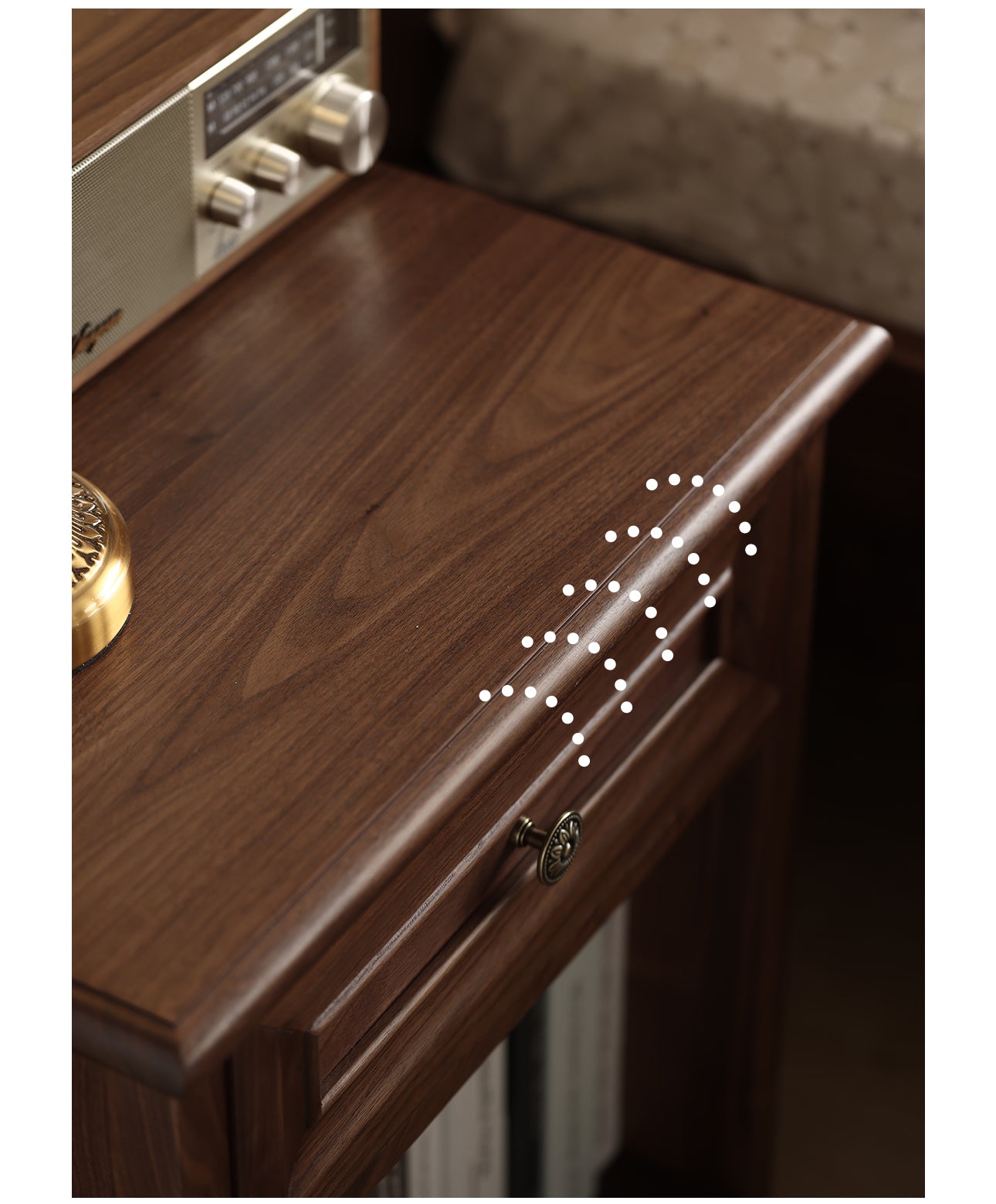 Mesa de cabeceira de madeira maciça estilo americano, mesa de cabeceira de nogueira