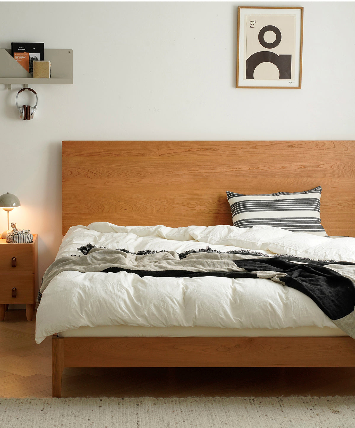 armazón de cama de madera de cerezo, cama de cerezo, armazón de cama de cerezo