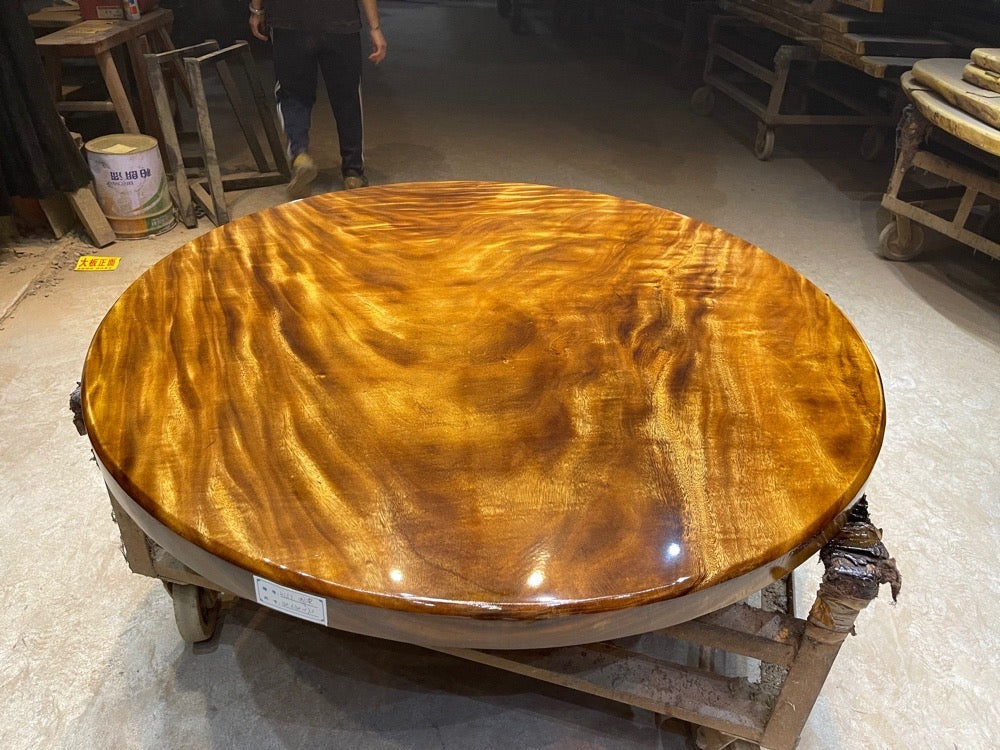Mesa de jantar redonda de madeira Monkey Pod, mesa de jantar redonda de madeira de nogueira da América do Sul
