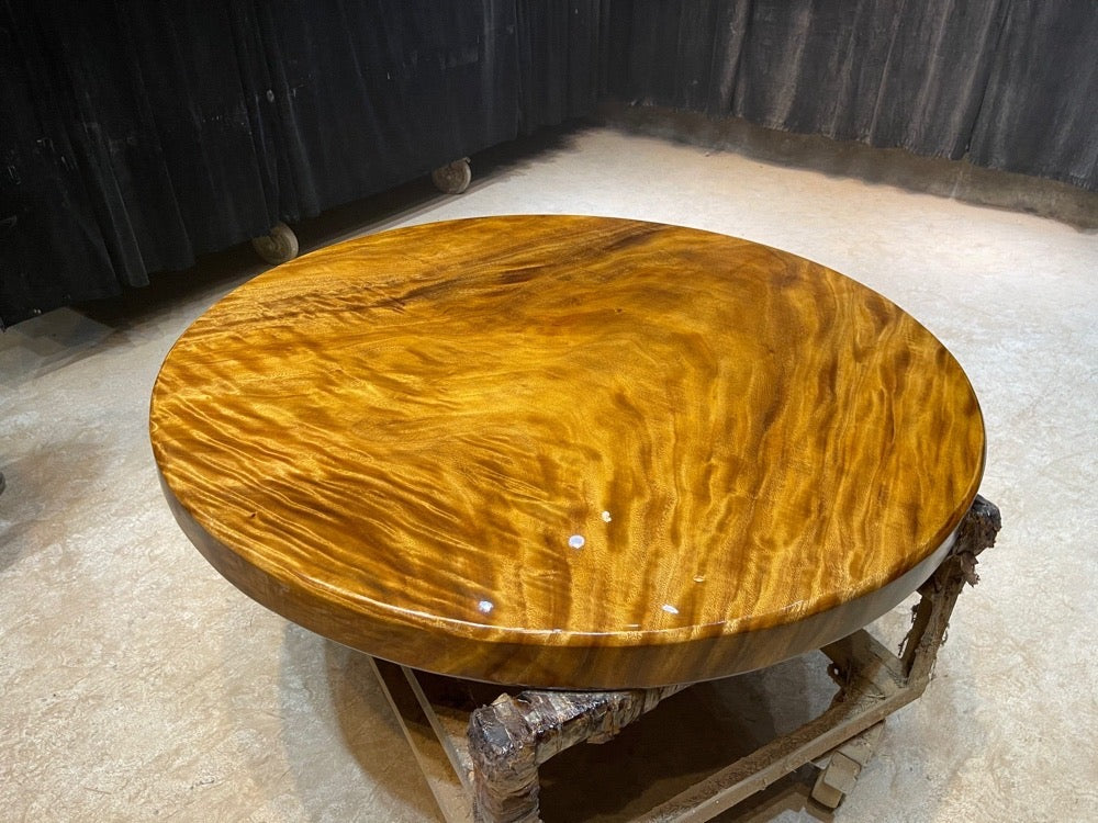 Tavolo da pranzo rotondo in legno Monkey Pod, tavolo da pranzo rotondo in legno di noce del Sud America