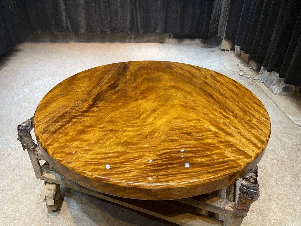 Tavolo da pranzo rotondo in legno Monkey Pod, tavolo da pranzo rotondo in legno di noce del Sud America
