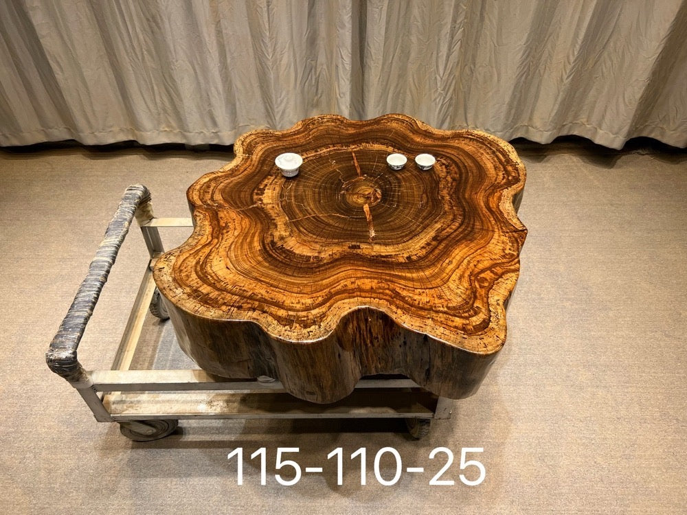 live edge coffee table drum, round wood coffee table, wood drum coffee table, black drum coffee table