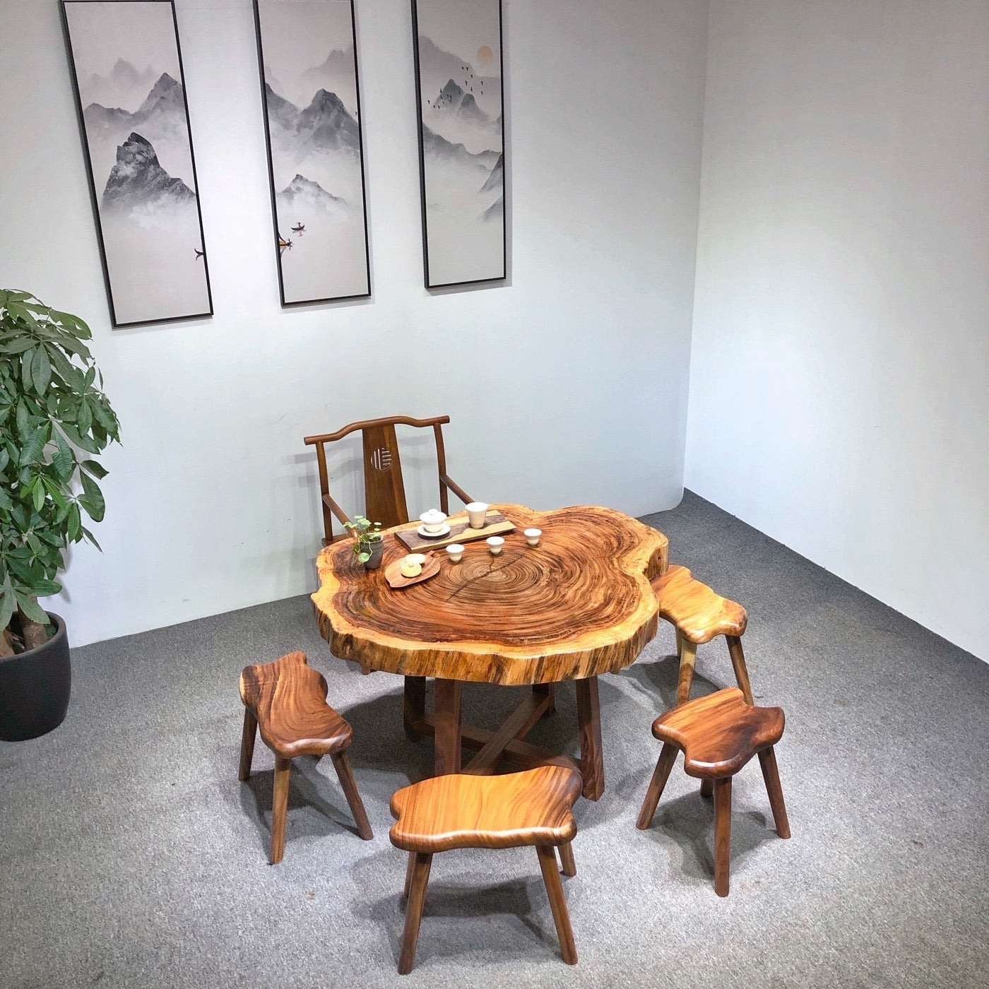 Mesa de centro redonda de madeira, tampo de mesa redonda com borda viva, mesa de jantar redonda grande com borda viva