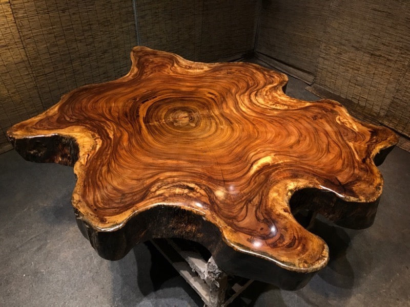 mesa de jantar redonda de borda viva, mesa de jantar redonda de madeira de borda viva