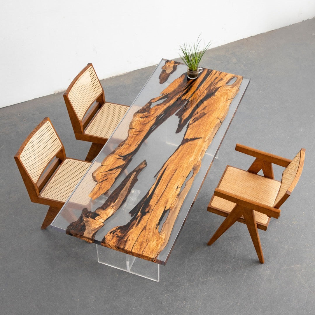 Mesas de rio de resina epóxi, mesa de borda viva de resina epóxi, mesa de epóxi verde-oliva