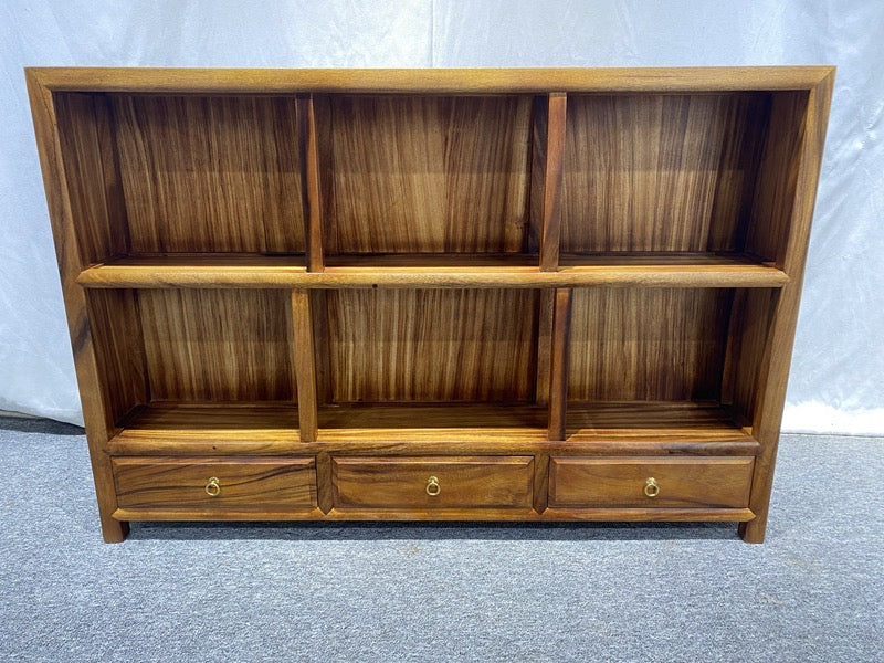 librería baja de nogal, librería de nogal caja abierta, estantería de madera de nogal