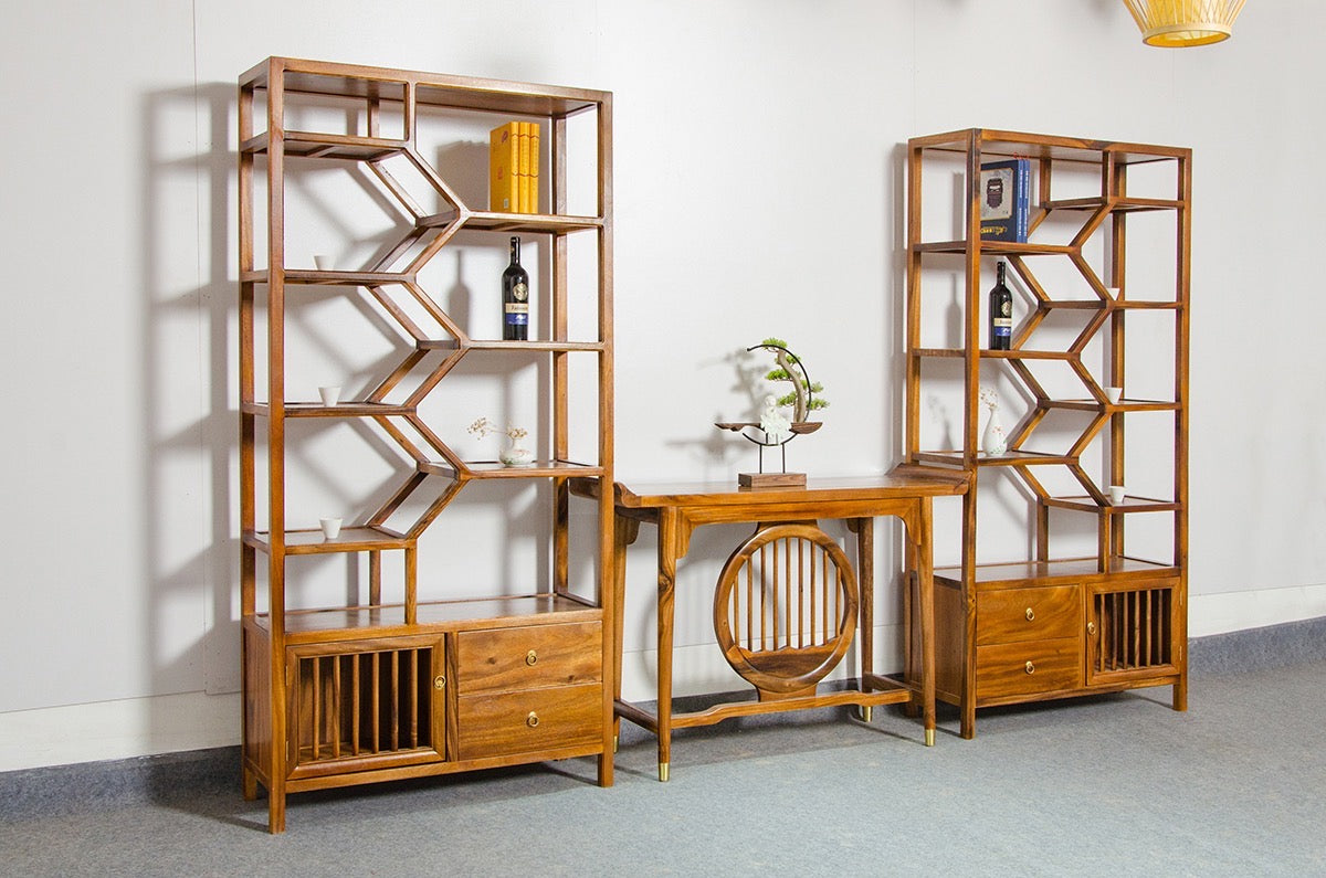 librería de madera de nogal, estantería de madera de nogal, estanterías para libros de nogal