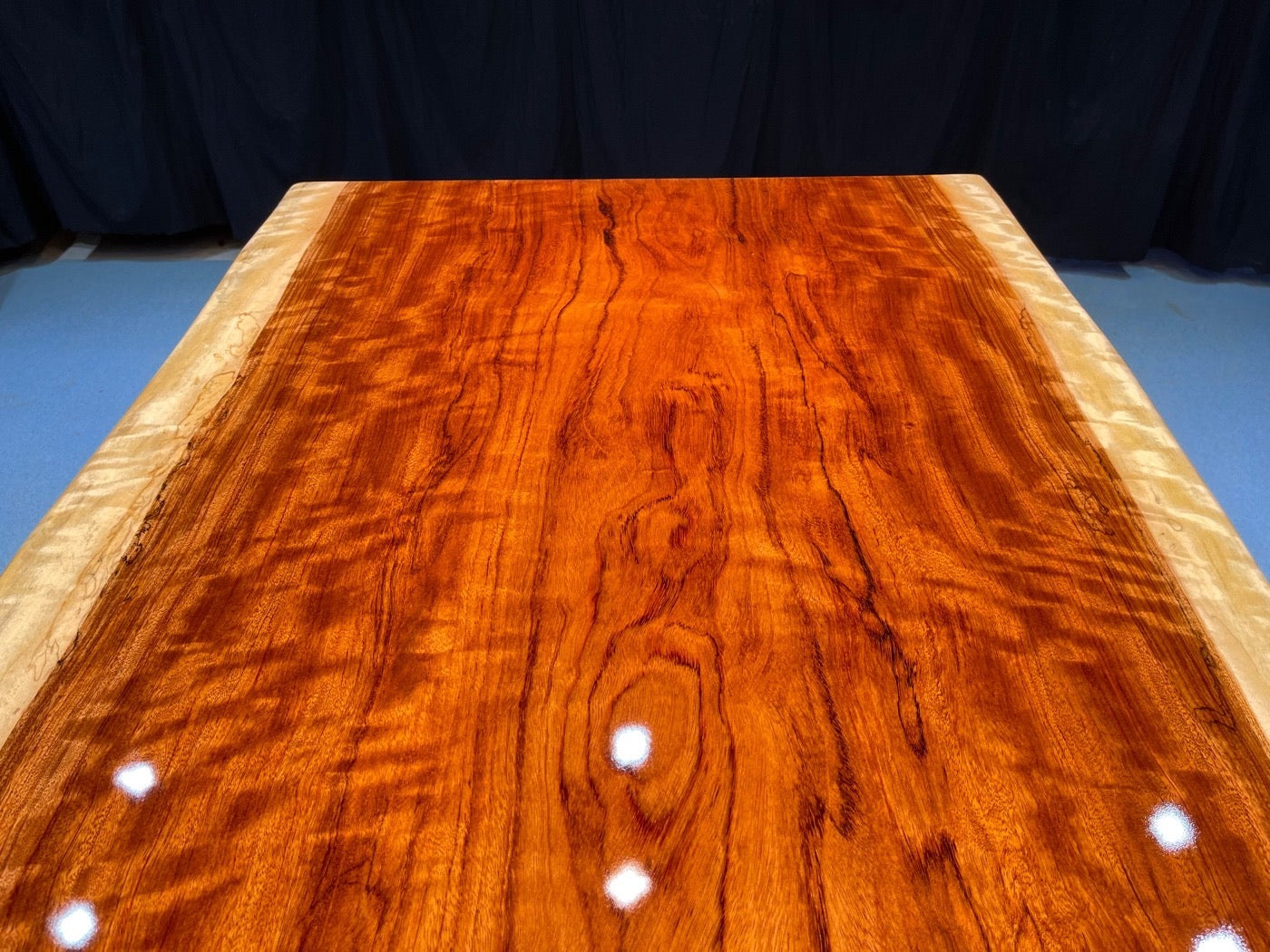 Mesa de centro de laje Bubinga, mesa de borda viva, conjunto de mesa de jantar