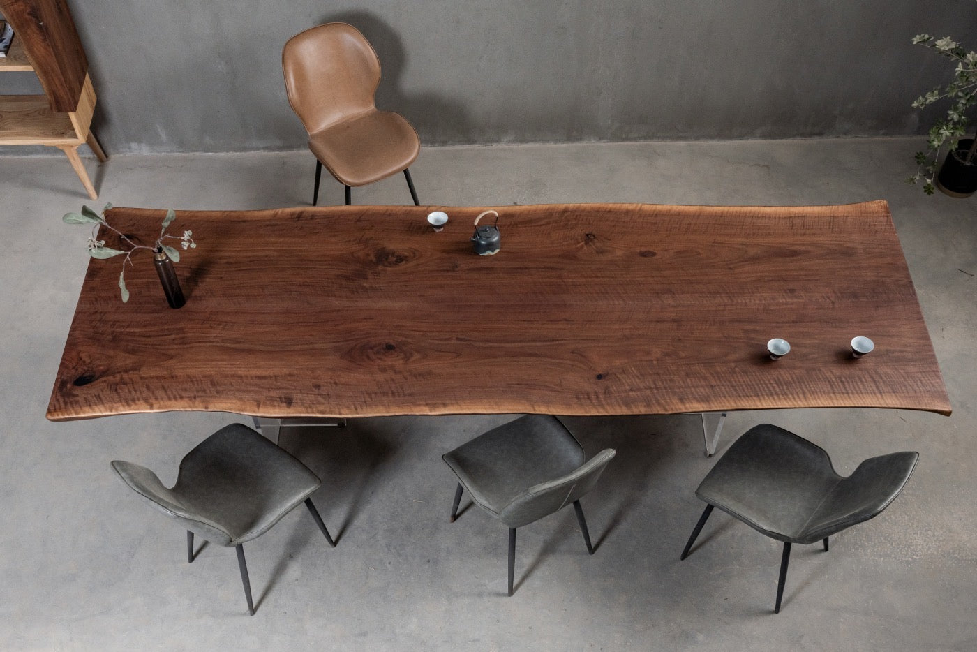 Slab Wood spisebord, sort amerikansk valnødplade, træplade Live Edge