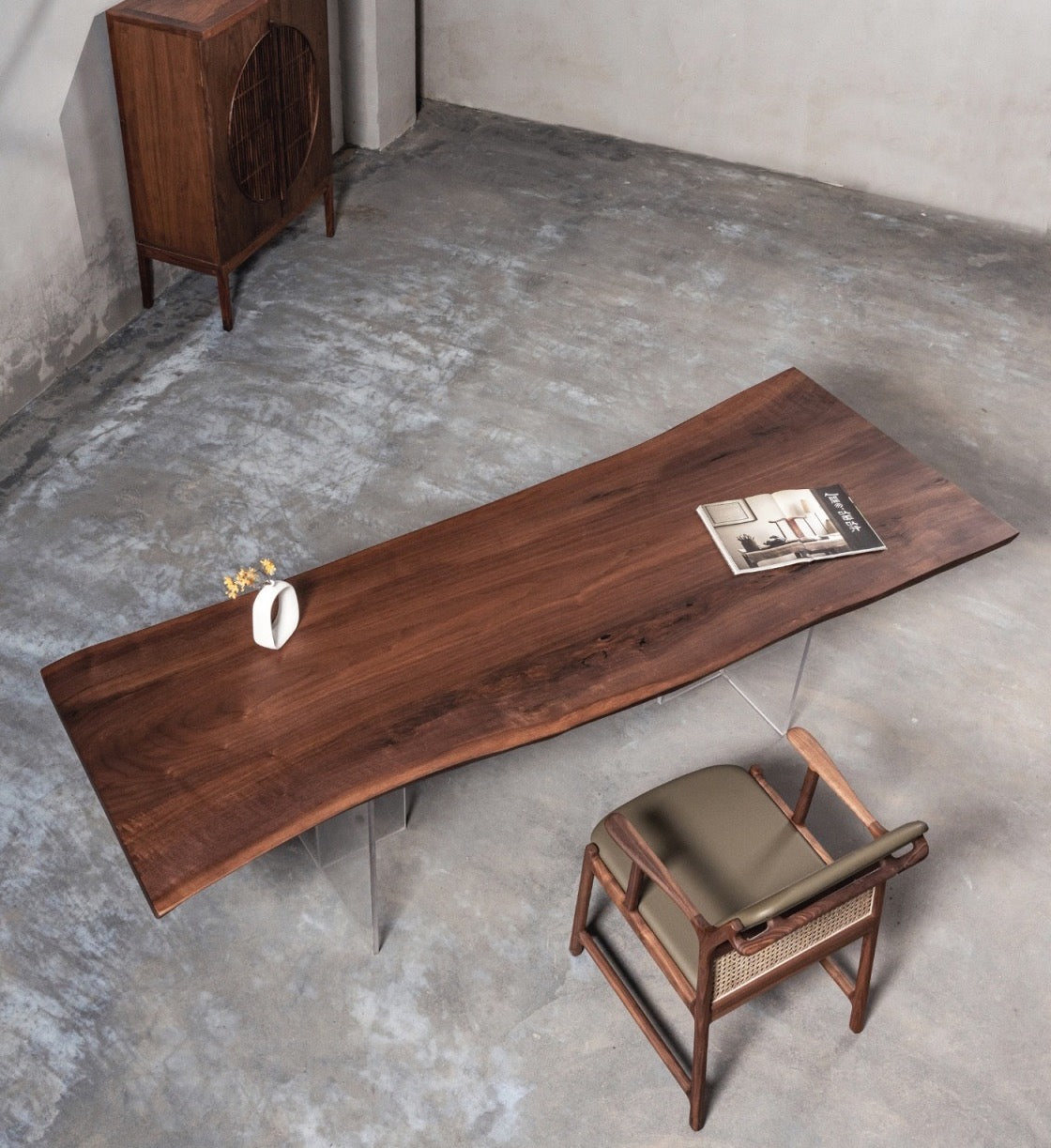 Matbord med träskiva, svart amerikansk valnötsplatta