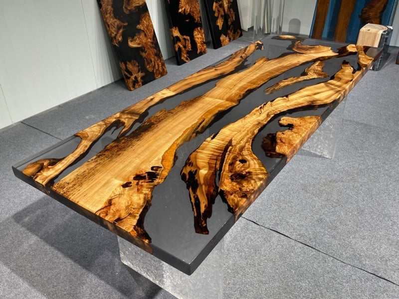 Mesa de resina epoxi irregular de madera maciza, resina epoxi japonesa hecha