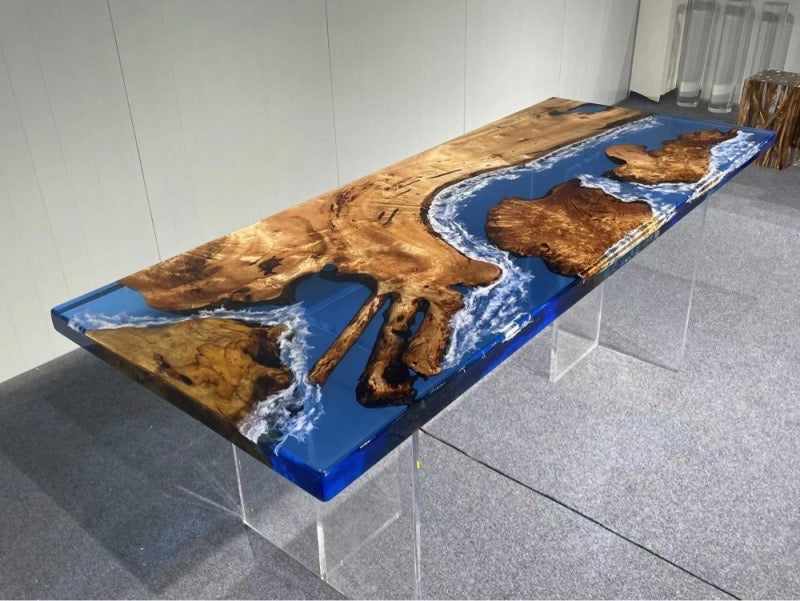 Japansk epoxyharpiks fremstillet bord, havflod epoxyharpiksbord