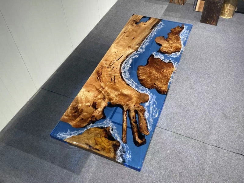 Tavolo realizzato in resina epossidica giapponese, tavolo in resina epossidica Sea River