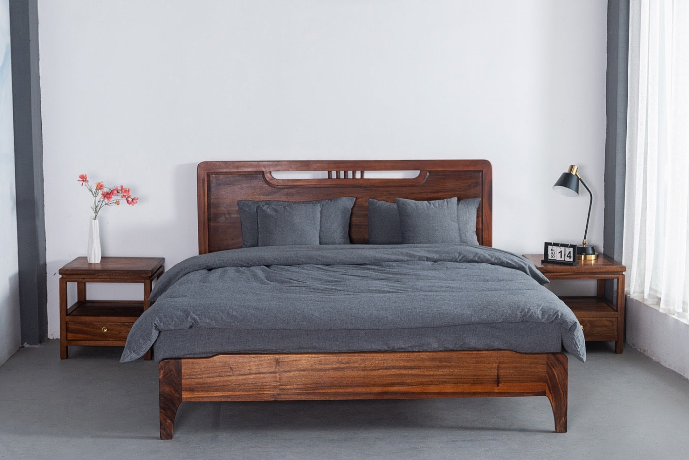 solid SA walnut bed frame, walnut wooden bed frame