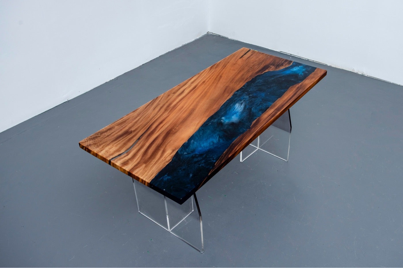 Blå dybhavs-sydamerika valnød epoxy harpiks bord, epoxy harpiks kunstværk