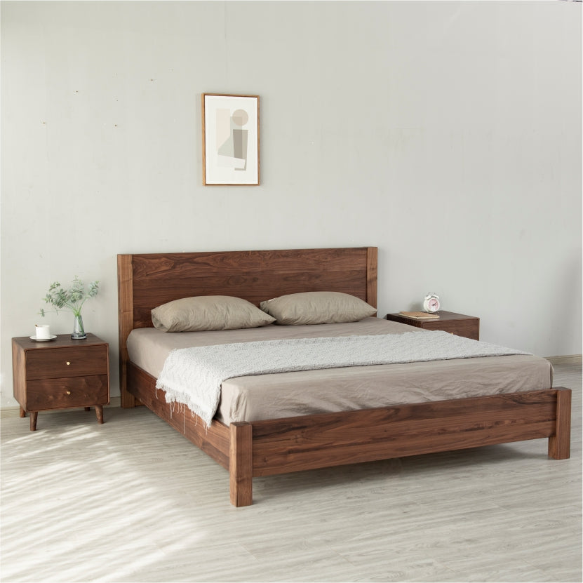 estrutura de cama dupla de nogueira, estrutura de cama de madeira de nogueira