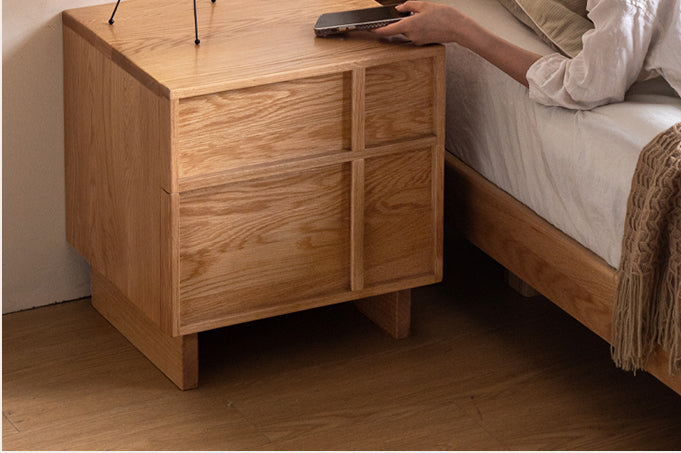 Modern Cross Design White Oak Wood Nightstand 