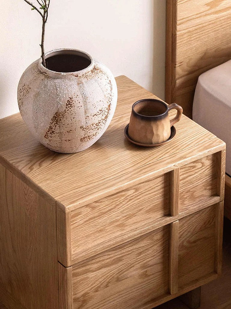 Modern Cross Design White Oak Wood Nightstand 