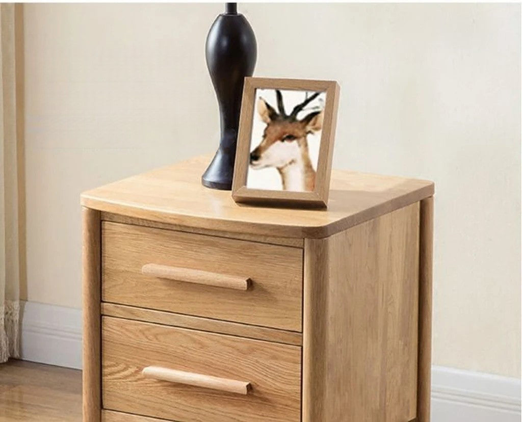 Handcrafted White Oak Wood End Table with 2 Drawers