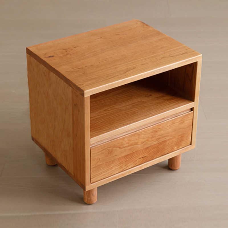 Artisan Crafted Round Leg Cherry Wood Bedside Table