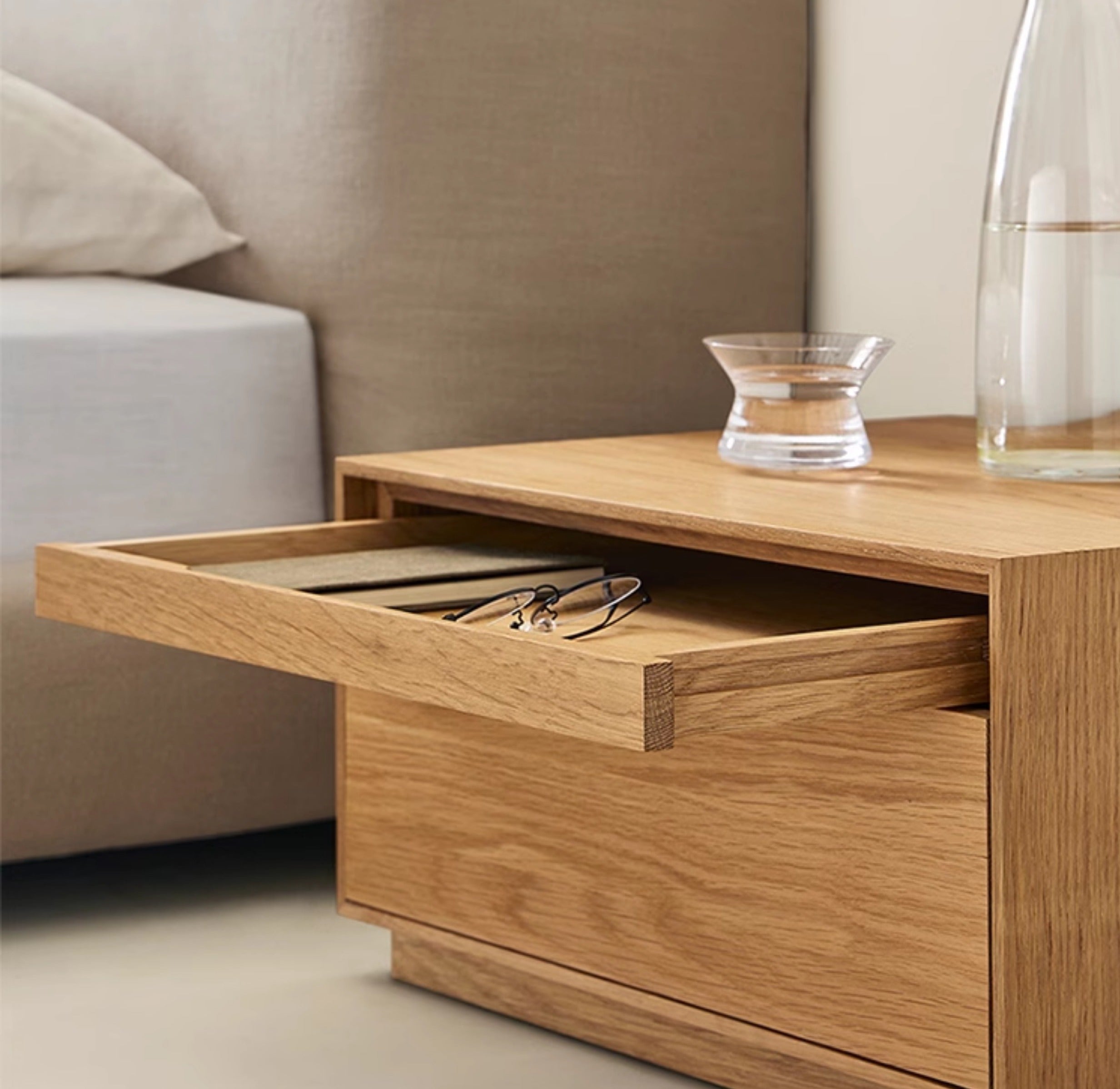 Japandi Minimalist White Oak Wood Nightstand