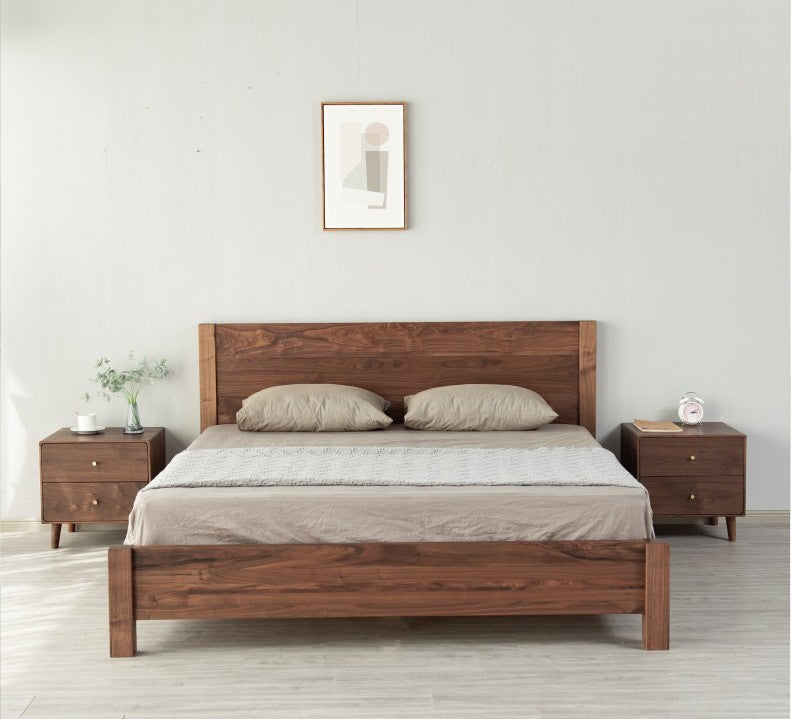 estructura de cama doble de nogal, estructura de cama de madera de nogal