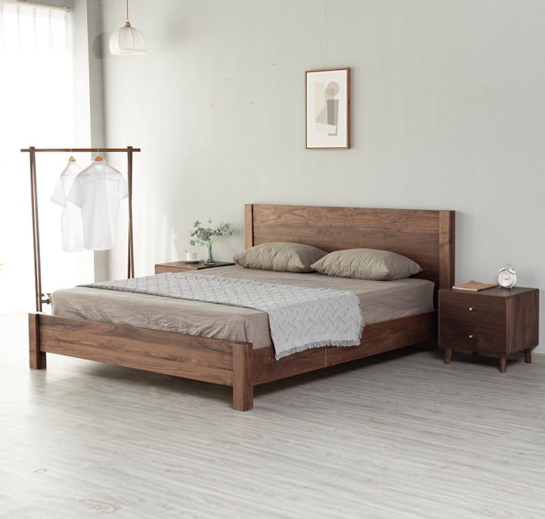 estructura de cama doble de nogal, estructura de cama de madera de nogal