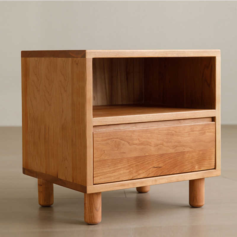 Artisan Crafted Round Leg Cherry Wood Bedside Table