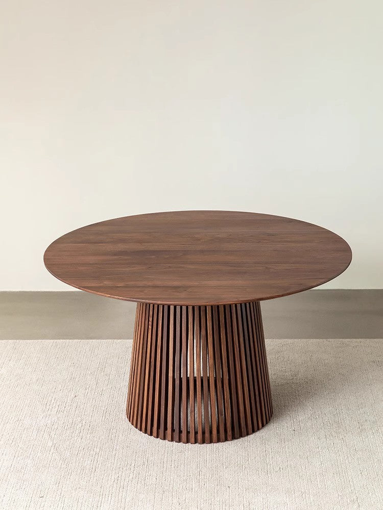 mesa de jantar redonda moderna de madeira de nogueira, mesa de jantar redonda de nogueira maciça