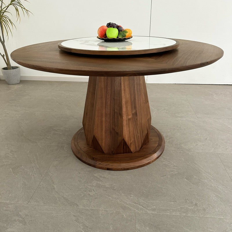 Mesa de jantar redonda de madeira de nogueira de 47 polegadas, mesa de jantar redonda de madeira de nogueira