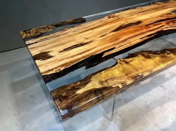エポキシ樹脂テーブル 素敵な木目のテーブル、カスタム ダイニング テーブル、素朴なテーブル