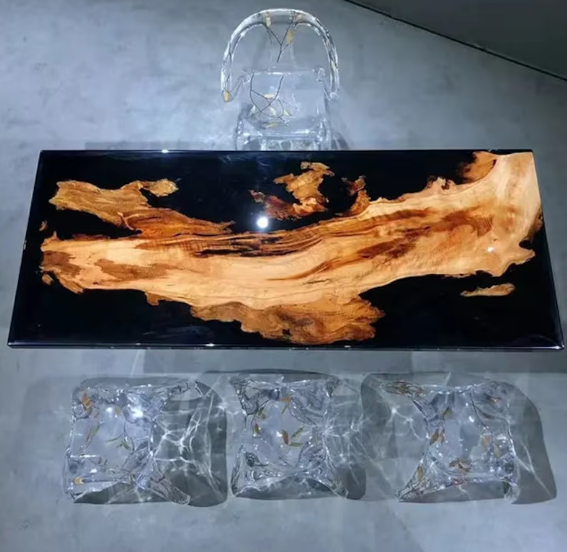 Mesa de resina epoxi de madera maciza de alcanfor, resina epoxi de mesa de río, mesa de resina epoxi