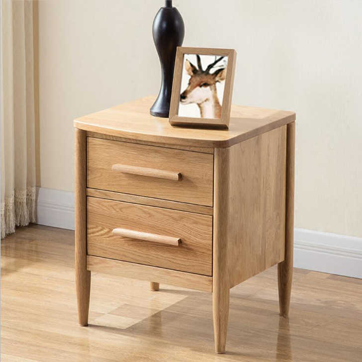 Handcrafted White Oak Wood End Table with 2 Drawers