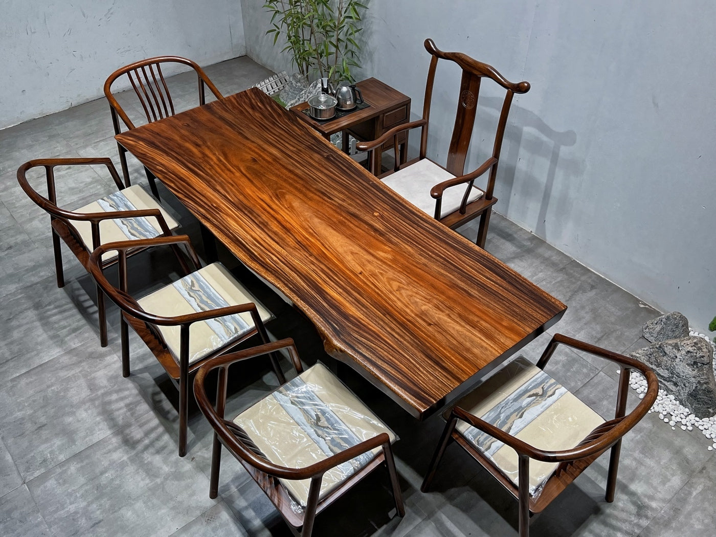 Mesa de laje, mesa de madeira de acácia - nogueira preta sul-americana