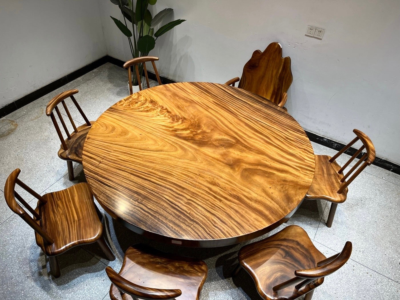 71" large wood round table, solid wood round table, wood round table base, large wood round table - SlabstudioHongKong